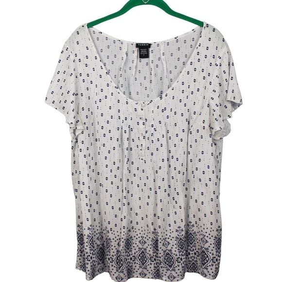 Torrid Women's Blue & White Mosaic‎ Print Challis Flowy Blouse Top Plus Size 2 - Picture 1 of 7